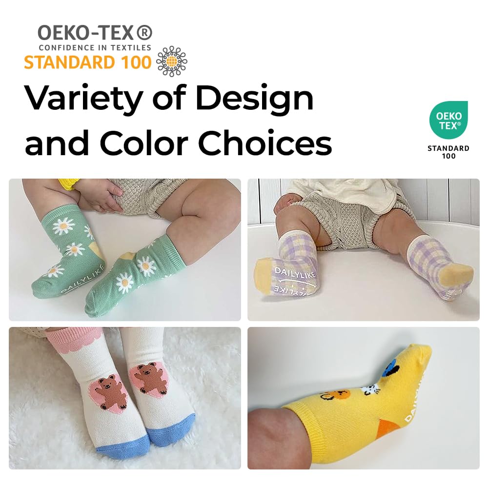 Dailylike Baby Boys Girls Non Slip Grip Ankle Socks with Anti Skid Grippers for Infants Toddlers Kids 6 Pairs