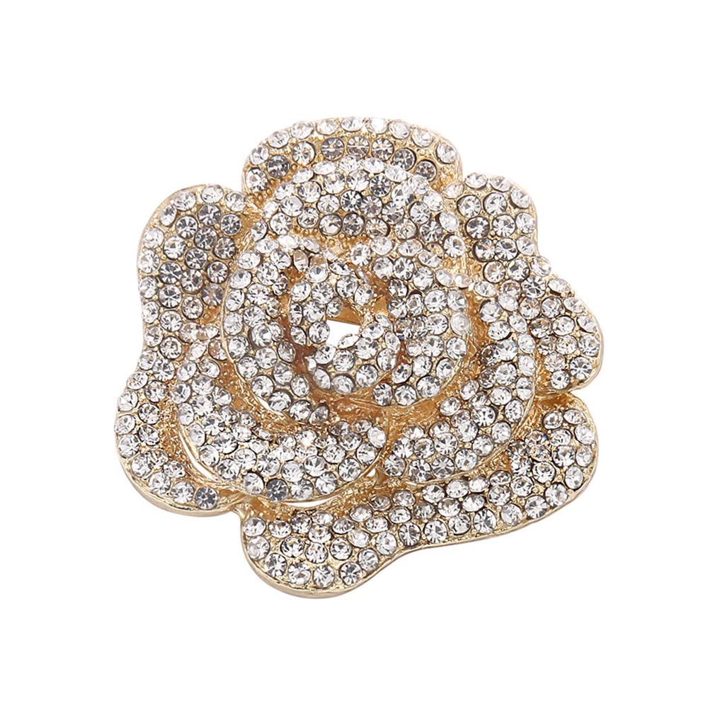 Rhinestone Rose Brooch Pin for Women Girls Fashion Crystal Big Blossom Flower Brooch Lapel Pins Elegant Dress Accessories Jewelry Boutonniere Corsage for Hat Bag Suit Tie Gift Wedding Holiday