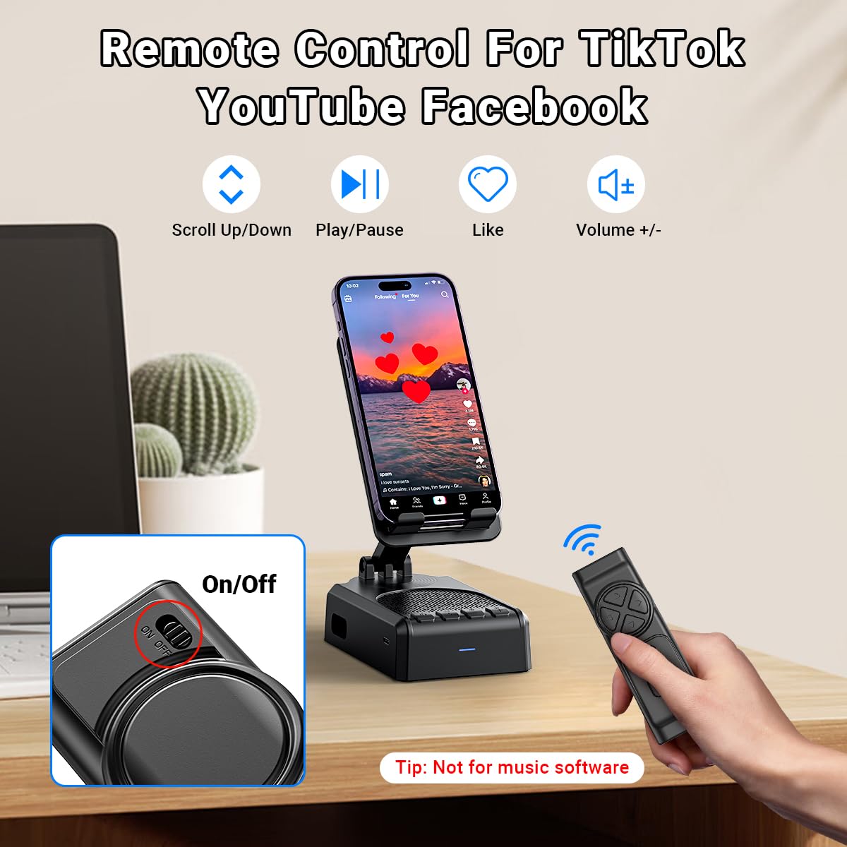 AIKELA Bluetooth Speaker with Video Scrolling Remote and Phone Stand, Phone Speaker Amplifier, Stereo Sound, Adjustable Holder, Gifts for Men Women Teens