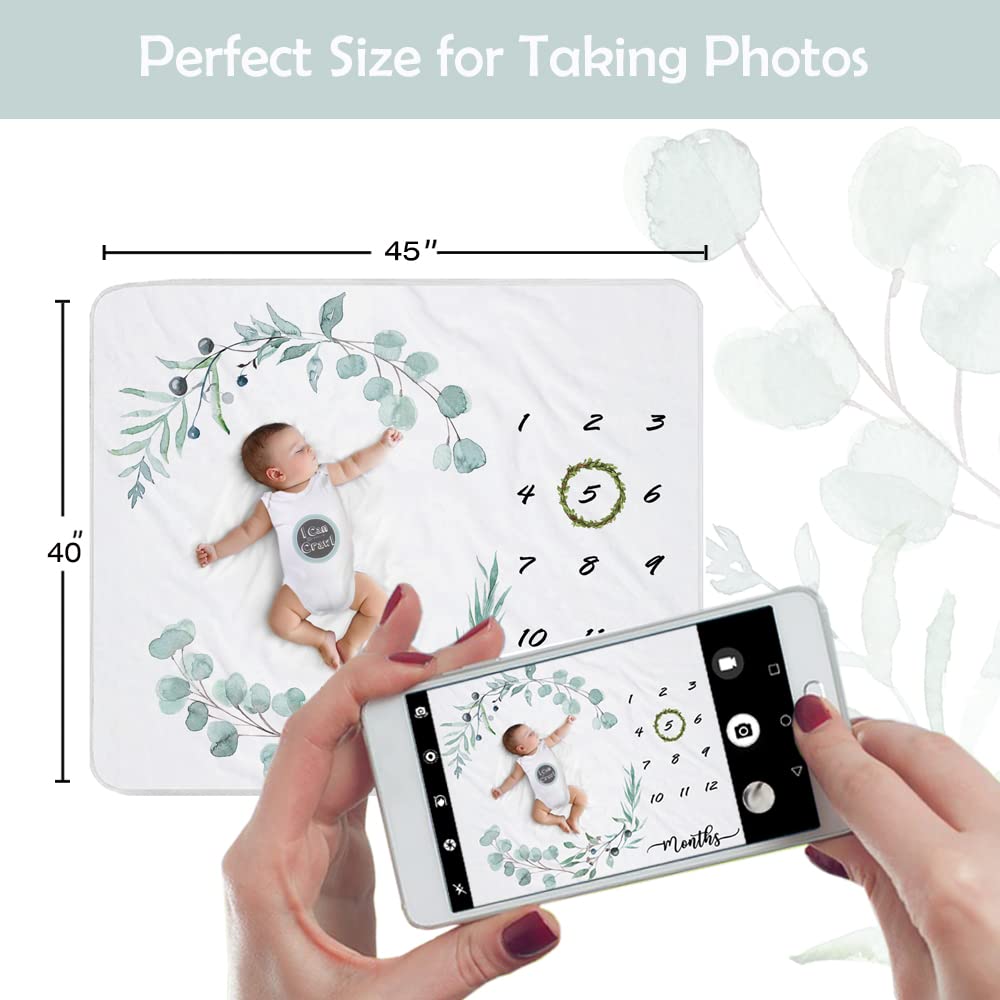 fundich Baby Milestone Blanket for Boys & Girls | Soft Monthly Picture Blanket for Newborn | Eucalyptus Nursery Decor | Photo Prop Blankets Gender Neutral 45"x40"