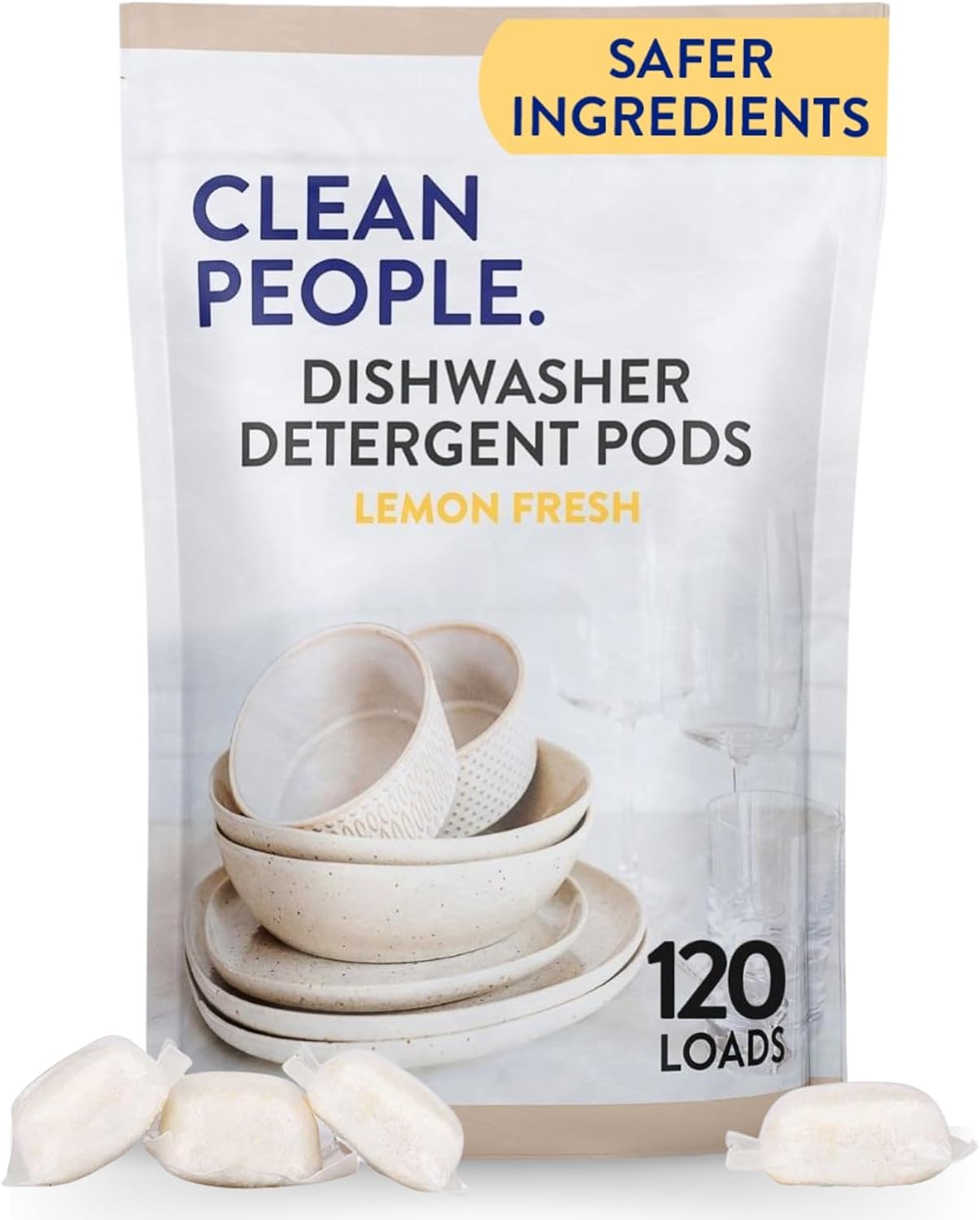 The Clean People Dishwasher Detergent Pods | Cuts Grease and Rinses Sparkling Clean | Residue-Free | Lemon, 120 Pack