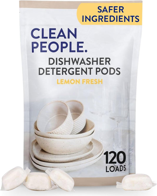 The Clean People Dishwasher Detergent Pods | Cuts Grease and Rinses Sparkling Clean | Residue-Free | Lemon, 120 Pack