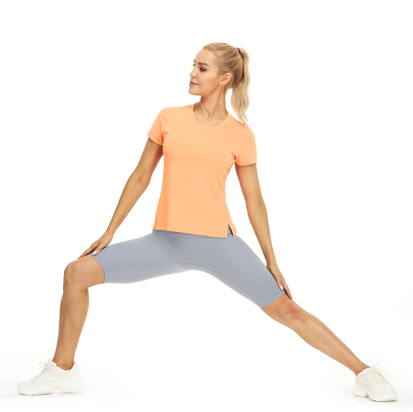 icyzone Women's Athletic Short Sleeve T-Shirts for Workout Running Yoga (Pack of 3) (Black/Natural Grey/Pale Peach, M)