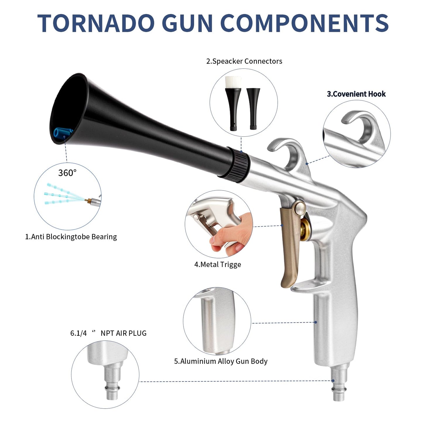 CPProDilig Detailing Tornado Air Car Cleaning Gun, Car Tools Adjustable Air Blower Gun, High Pressure Air Nozzle Blower Gun Works with Air Compressor