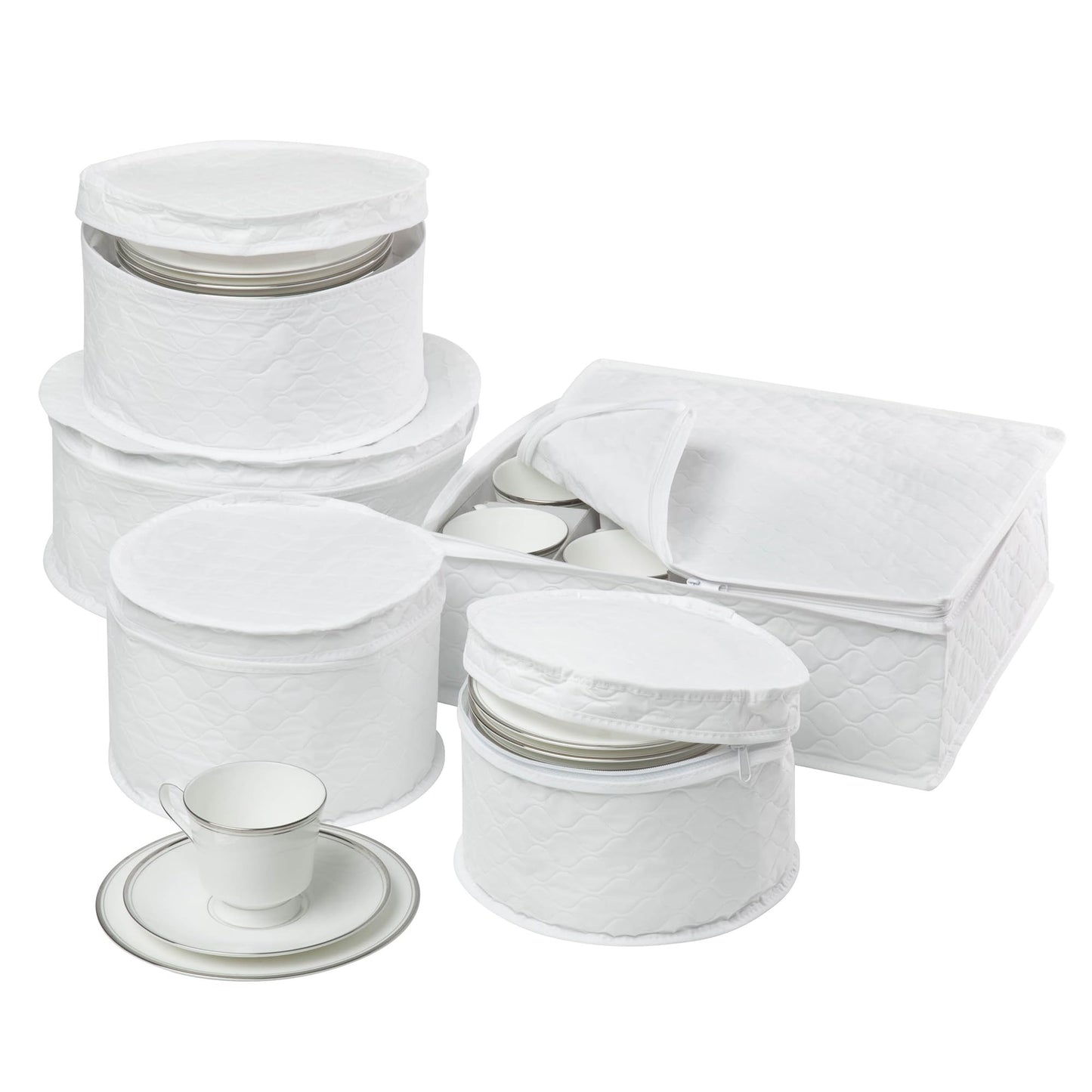 Honey-Can-Do Dinnerware Storage Containers Set, Perfect for Dish Storage, China Storage, and Cup Storage, Quilted Containers To Keep Your Heirlooms and Fine China Protected and Organized, 5-Piece Set