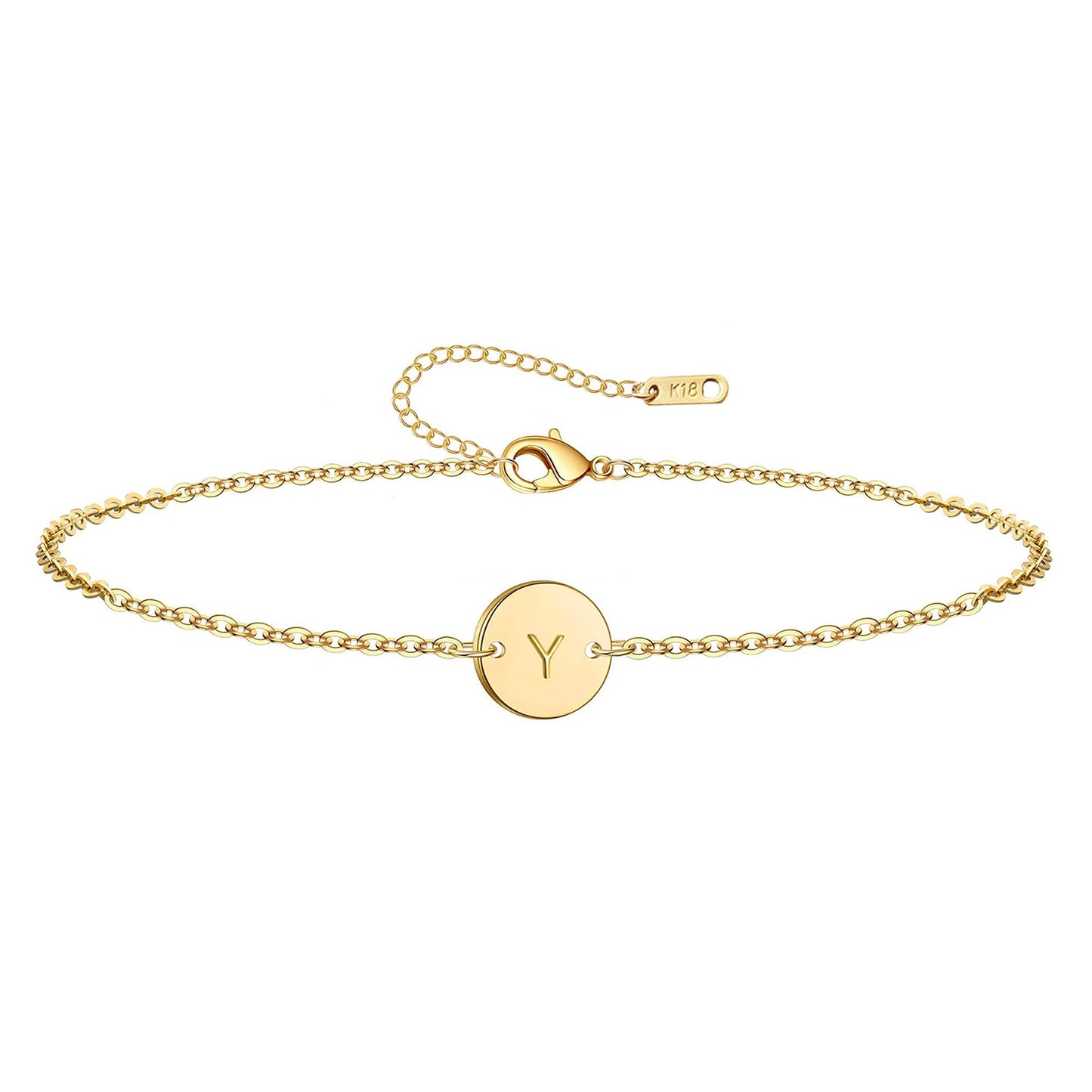 Ovian Initial Charm Bracelet for Women 18K Gold Plated stainless steel Coin Disc Engraved Letter Bracelet Personalized Monogram Name Bracelet