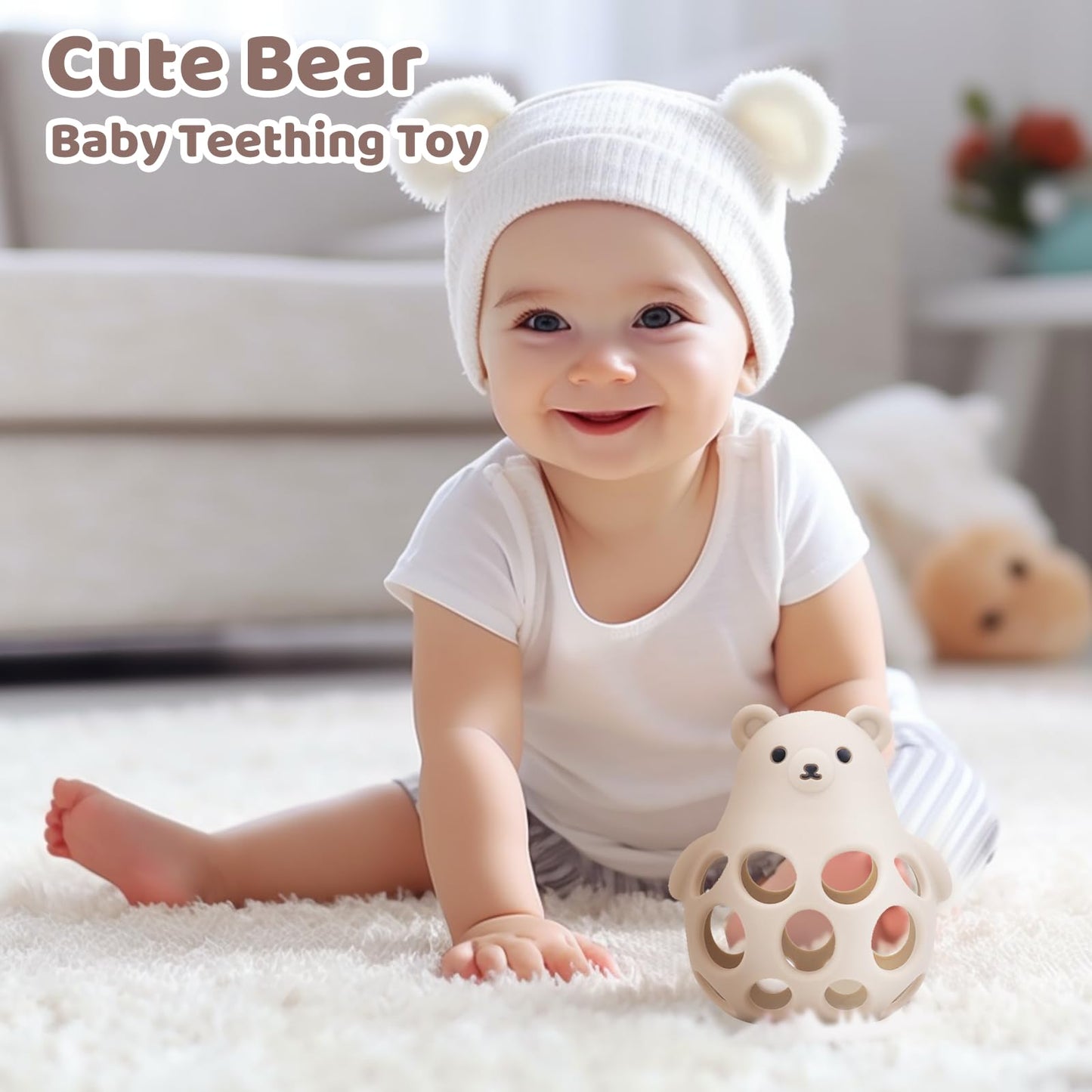 Baby Teething Toys Silicone Teethers - Babies Toys Chew Toys Food Grade Silicone for Sucking Needs, BPA Free for 0-6 6-12 Months(Pink White)