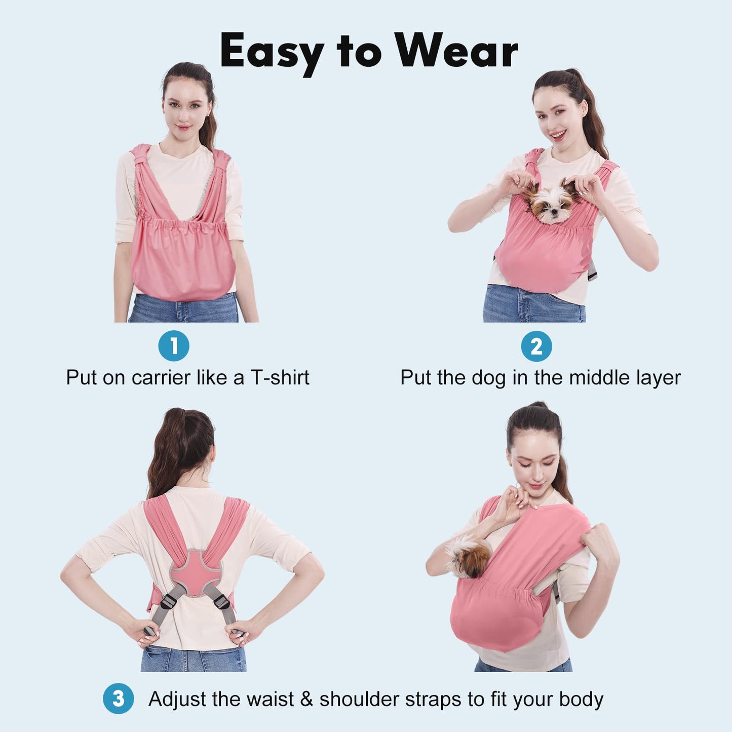 Supet Dog Sling Carrier for Small Pets, Hands Free Front Cat Sling, Reducing Back Neck Pain Anti-Anxiety, Adjustable Soft Carrying