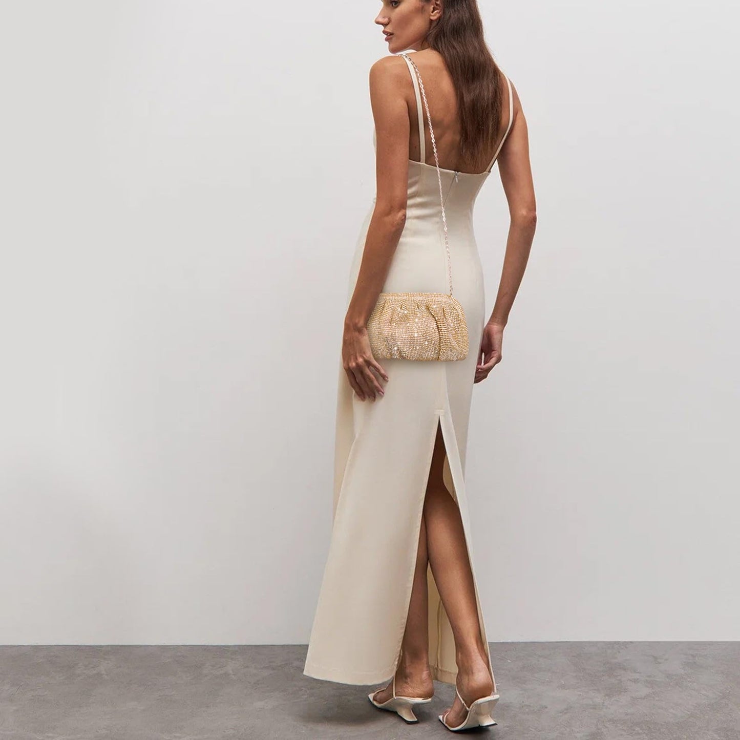 Lushandy Rhinestone Purse, Gold Silver Clutch Purses for Women Evening Bag Formal Wedding Clutch Bag Dumpling Bag Dress Purse