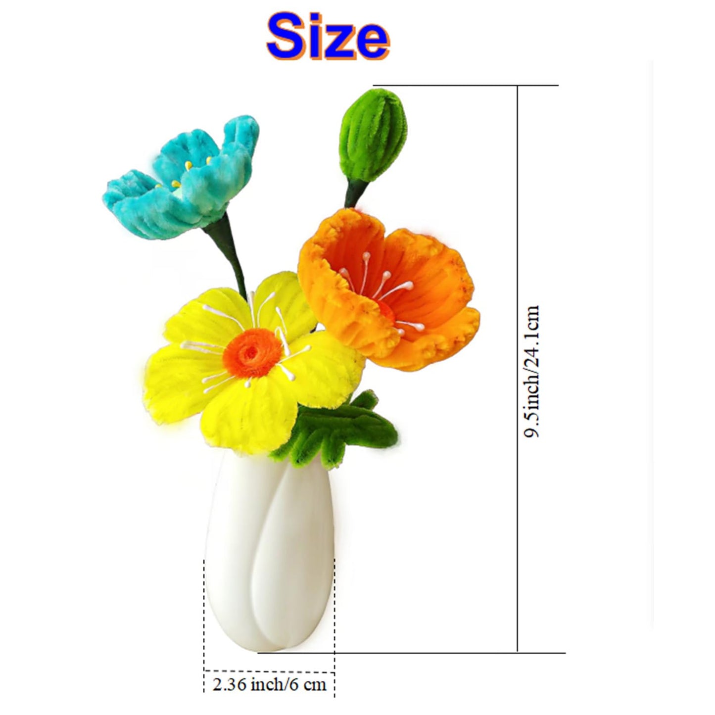 Handmade Artificial Flowers Kit with Ceramic Vase - Poppy Pipe Cleaner Bouquet for Wedding Centerpiece, Preserved Flowers Home Decor (Lasts 3-5 Years | Reshape Upon Arrival).