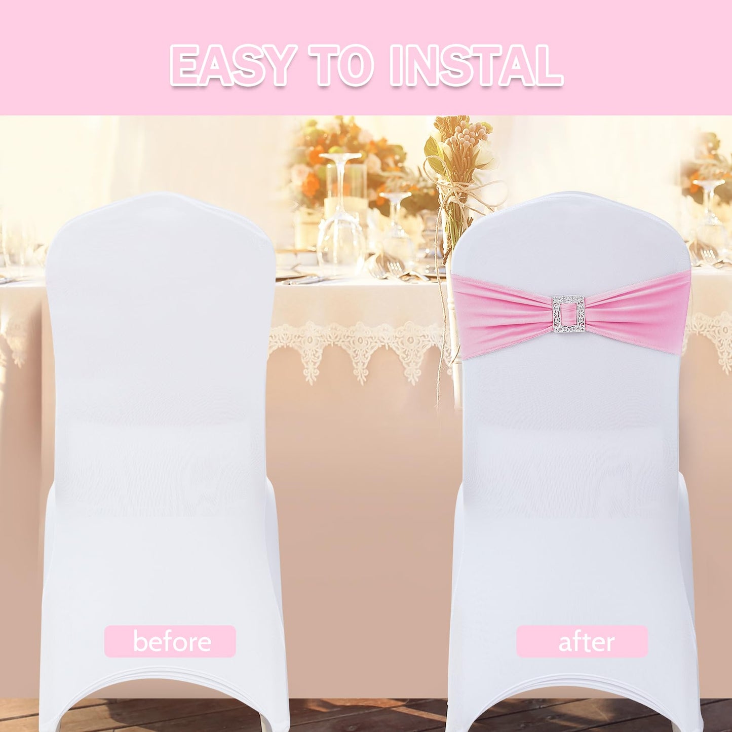 Joccun 30 PCS Spandex Chair Sashes Bows Stretch Chair Cover Band with Buckle Slider Universal Elastic Chair Ties for Wedding Banquet Party Event Decoration (Pink)