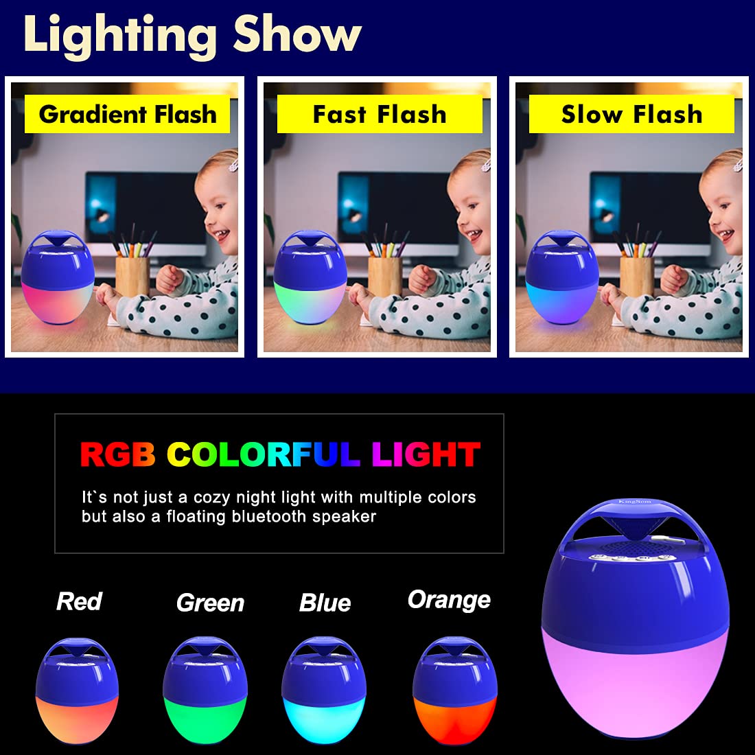 Portable Bluetooth Pool Speakers,Hot Tub Speaker with Colorful Lights,IP68 Waterproof Floating Speaker,360° Surround Stereo Sound,85ft Bluetooth Range,Hands-Free Wireless Speakers for Shower Spa Home