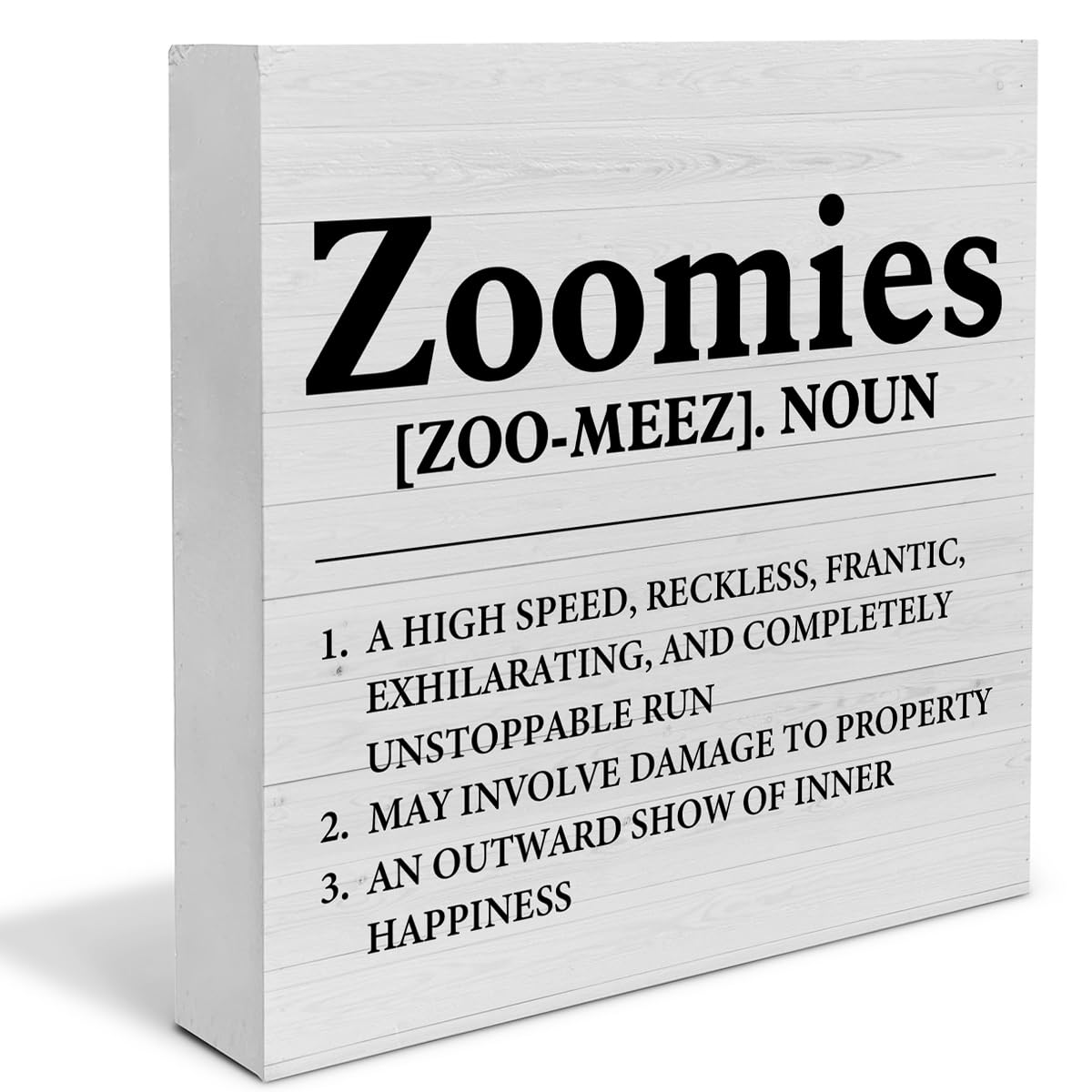 Dumyum Dog Lover Gift Zoomies Definition Wooden Box Sign Dog Theme Desk Decorative Wooden Sign Home Decor for Desk Table Shelf 5 x 5 Inches