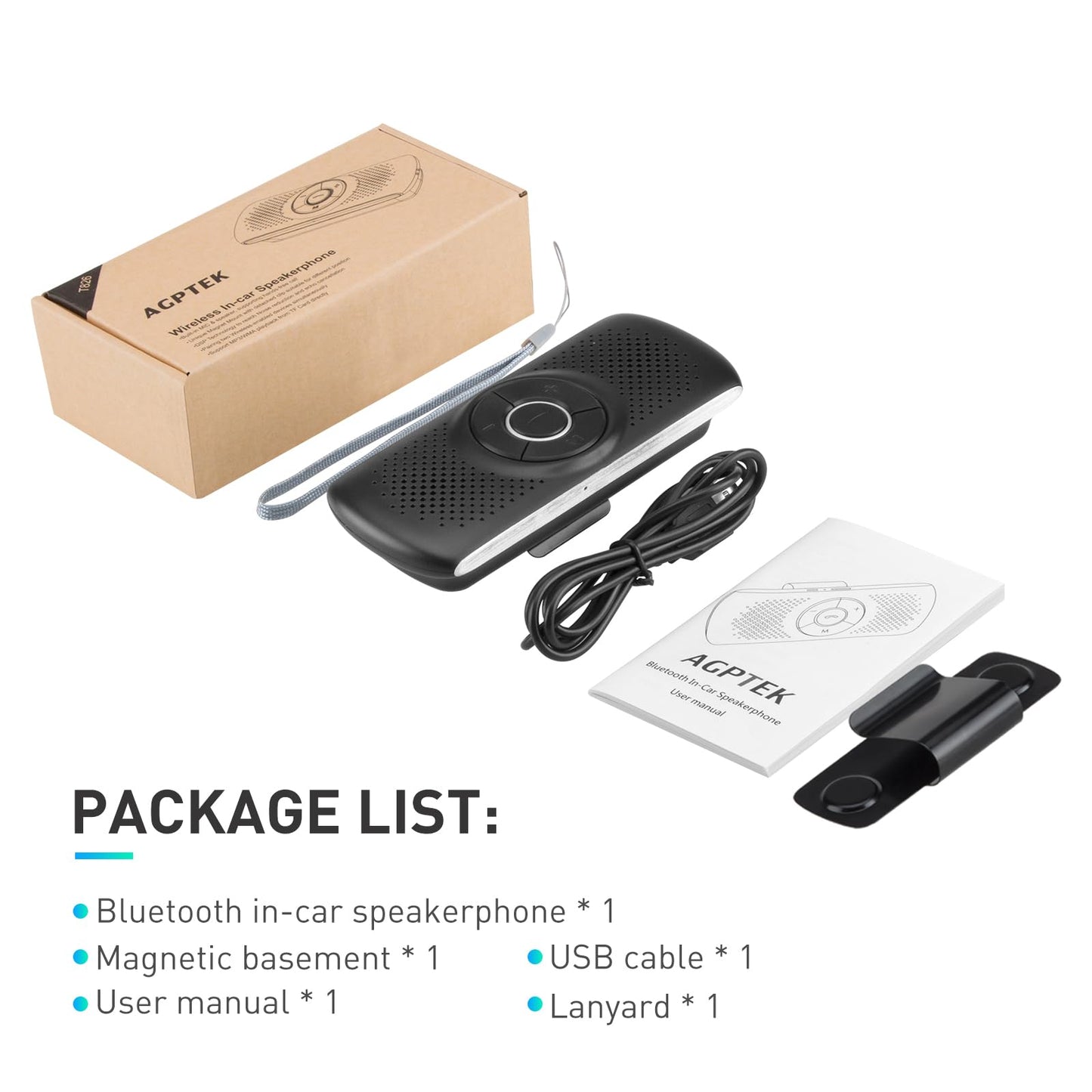 AGPTEK Car Speaker with Bluetooth 5.0, Hands Free Phone Kit for Calls, GPS & Music with TF Card Slot, Motion Auto On, Siri Google Assistant Support Wireless Car Visor Clip Speakerphone