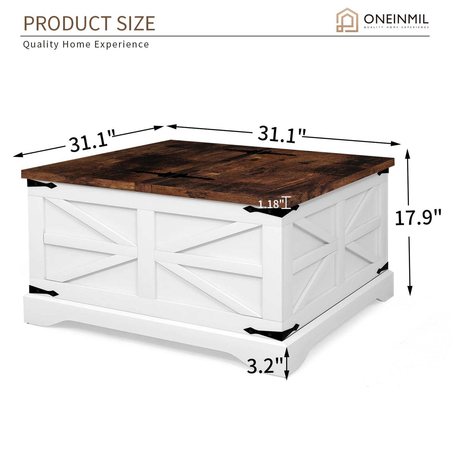 oneinmil 3-Piece Farmhouse Table Set Includes 31” Coffee Table and Side Tables with Storage Space, Retro Tables for Living Room, White