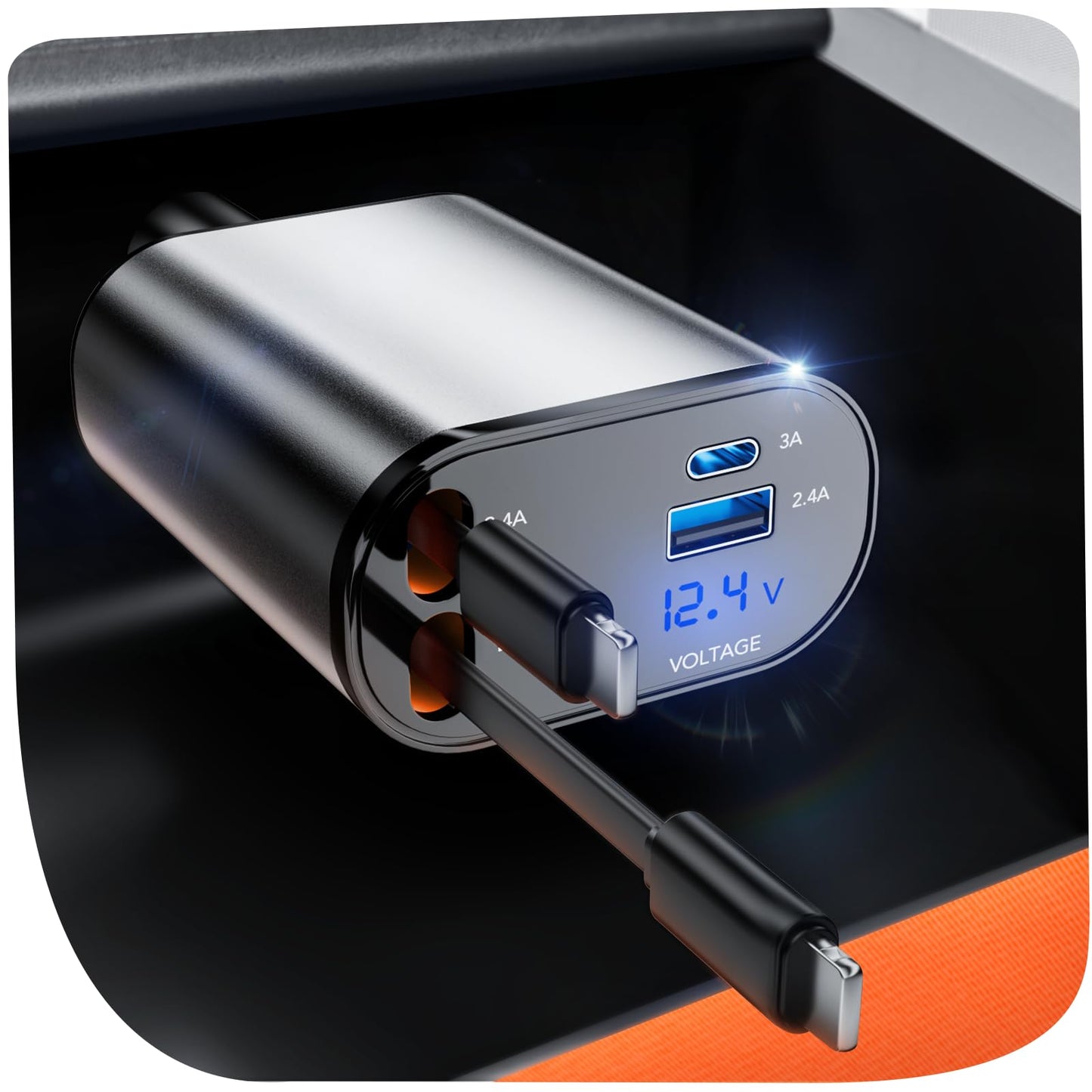 Upgraded Retractable Car Charger Adapter,4 in 1 Fast Charging Car Phone Charger,69W USB C Car Truck Accessories,Road Trip Essentials Gift for Men Women for iPhone 16/15/14/13/12/11,Galaxy,Pixel