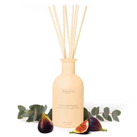 Benevolence LA Reed Diffuser for Home | Eucalyptus, Fig & Sandalwood | Elegant Home & Bathroom Decor | Fragrance Diffuser with Sticks for Bathroom - Malibu Sands Collection