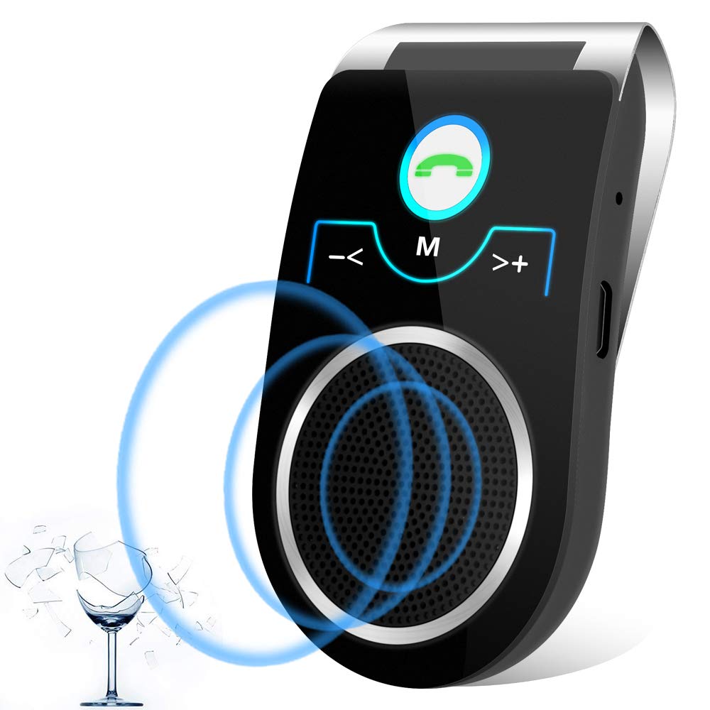 Hands Free Cell Phone Car Kit, Bluetooth 5.0 in Car Speakerphone with Visor Clip, Siri Google Voice Command Support,Built in Mic, Support 2 Phones Connected, Bluetooth Speaker for Safe Driving