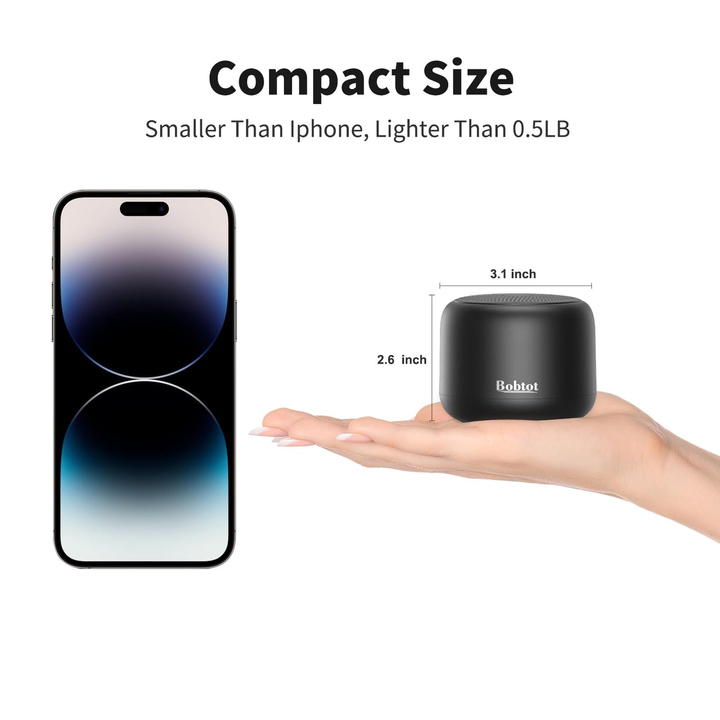 Bobtot Portable Bluetooth Speakers with Strap Easy to Carry, Wireless IPX5 Waterproof Mini Speaker with Loud Stereo Sound, 20 Hours Playtime, Rechargeable Battery, Built-in Microphone, Black