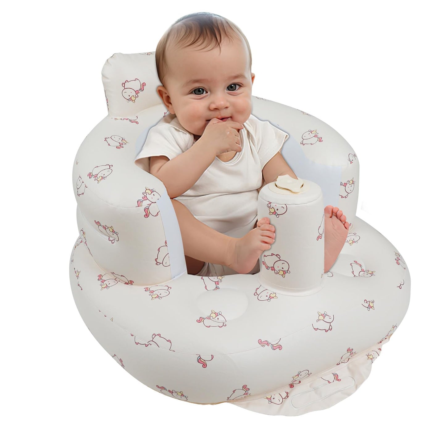 Inflatable Baby Seat for Babies 3 Months & Up, Baby Floor Seats for Sitting Up, Baby Seats for Infants, Blow Up Baby Chair with Built in Air Pump - Bear