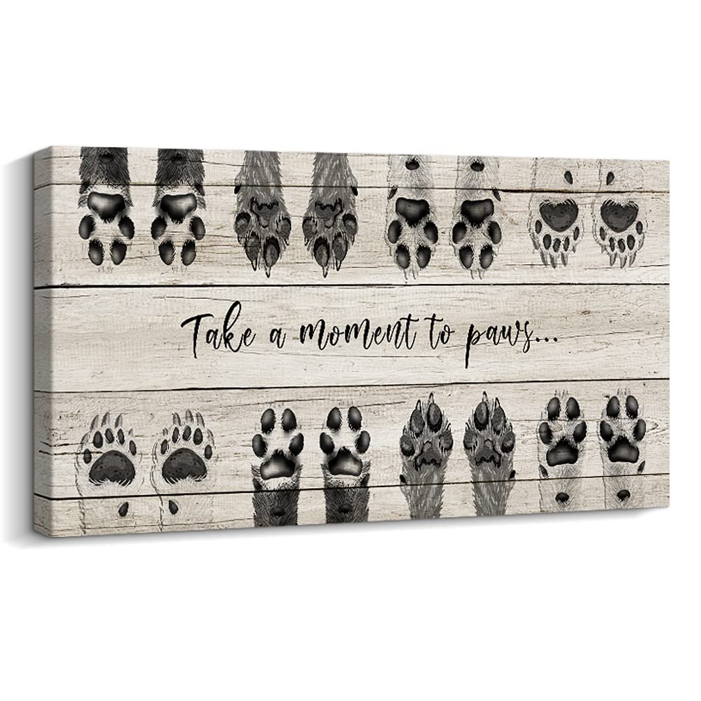 ARTINME Dog Lover Sign Wall Decor,Take A Moment to Paws Sign Pet Paw Print Artwork Footprints Canvas Wall Art,Framed Animal Prints Puppy Gifts for Front Door Home Decoration (Black)