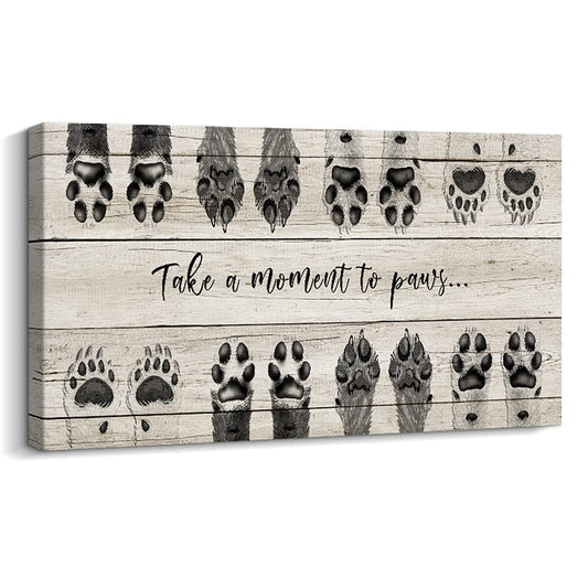 ARTINME Dog Lover Sign Wall Decor,Take A Moment to Paws Sign Pet Paw Print Artwork Footprints Canvas Wall Art,Framed Animal Prints Puppy Gifts for Front Door Home Decoration (Black)