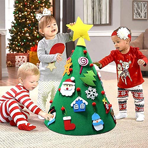 JIALITFUN Kids Felt Christmas Tree Kit, Home Xmas Party Decoration Gifts Felt Craft Kits with Handmade Ornaments DIY Felt Christmas Tree for Babies, Kids and Toddlers