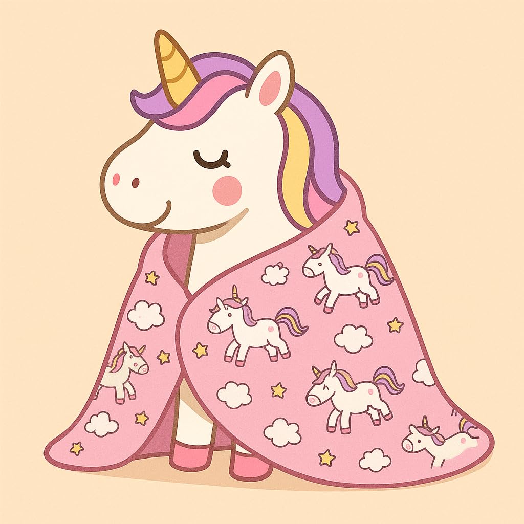 Kids Throw Blanket – Soft Cotton Toddler Blanket with Unicorn, Star & Cloud Pattern, Lightweight Breathable Bed Throw with Stitched Edges, 40 x 60 in (101.6 x 152.4 cm)