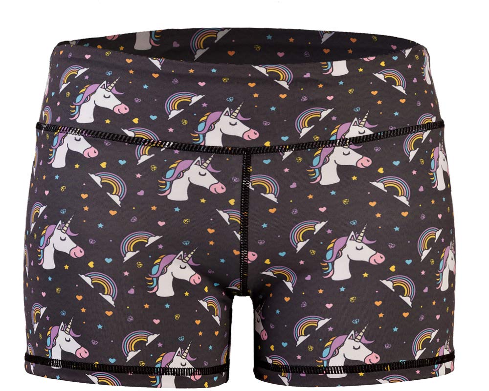 Epic MMA Gear Women's 3" Stretch Booty Shorts - Fitness, WOD, Yoga, Running, (M, Black Unicorn)