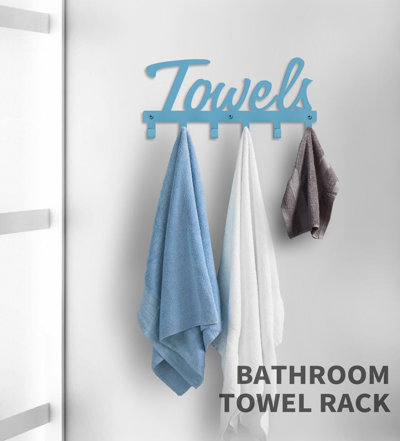 Livelab Towel Rack, Towel Racks for Bathroom Wall Mounted, 6 Hooks Blue Metal Towel Holder for Bathroom Space Saving, Waterproof Rustproof Easy Install Bathroom Decor Towel Hanger Organizer