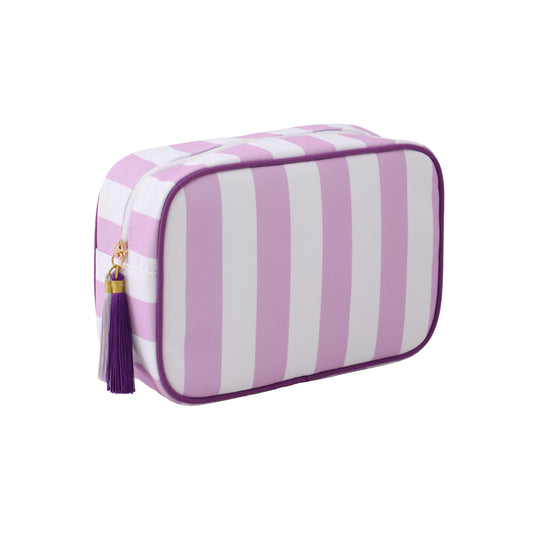 Stripe Makeup Bag Travel Cosmetic Bag Organizer Tassel Toiletry Bag Large Canvas Zipper Pouch and Accessories Storage Bag for Women