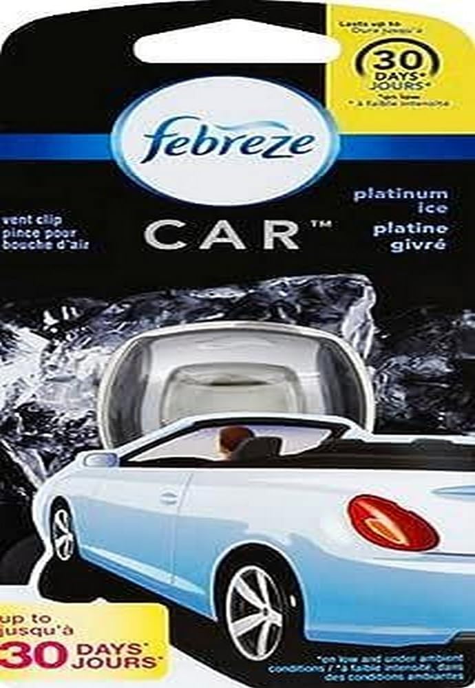 Febreze Car Air Freshener Vent Clip Platinum Ice Scent, .07 oz. Car Vent Clip, Pack of 4