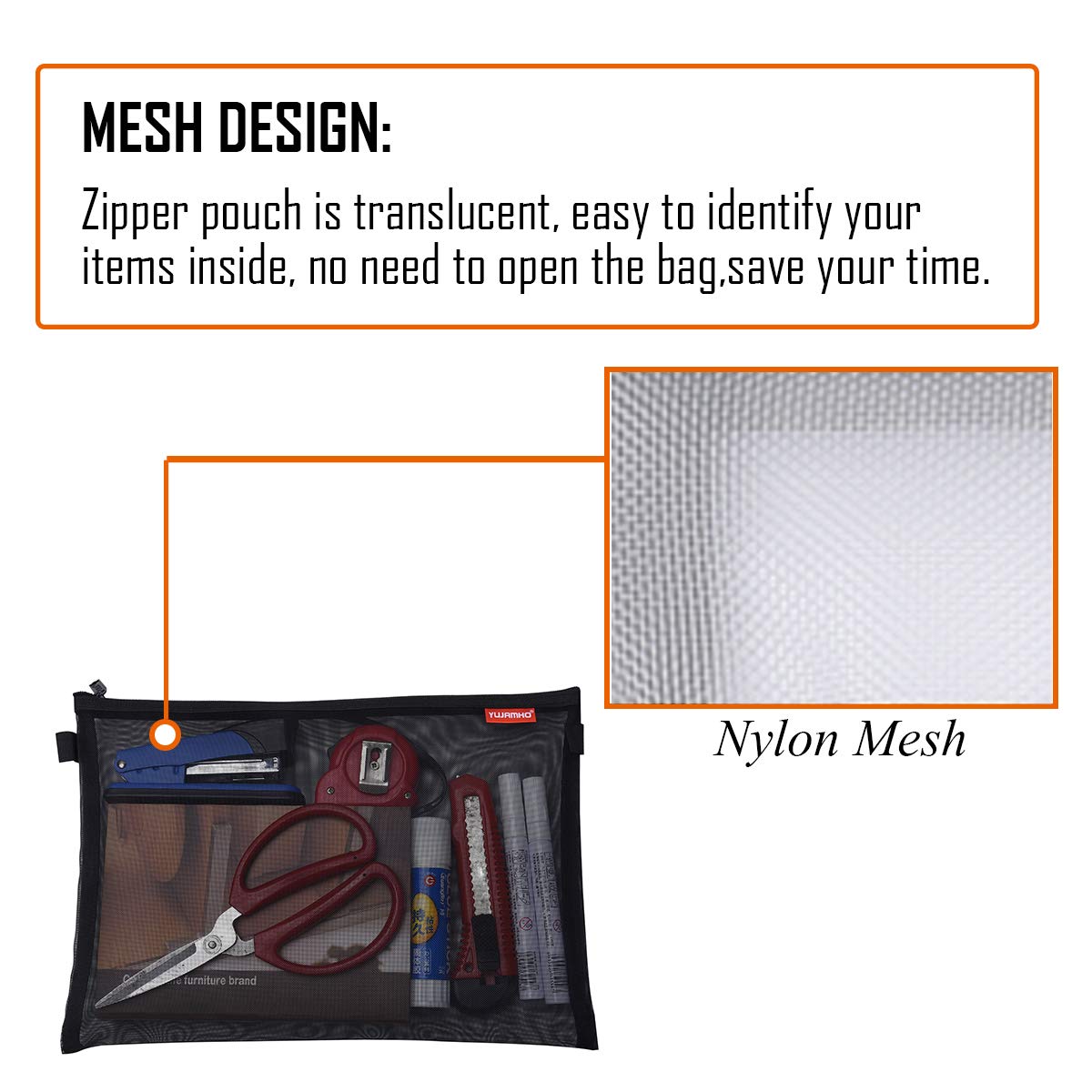 Pendancy Mesh Zipper Pouch 5pcs Lightweight Nylon File Folders Document Organizer Cosmetic Bags Accessories Storage for Travel and Office Supplies (Black, A4 A5 A6)