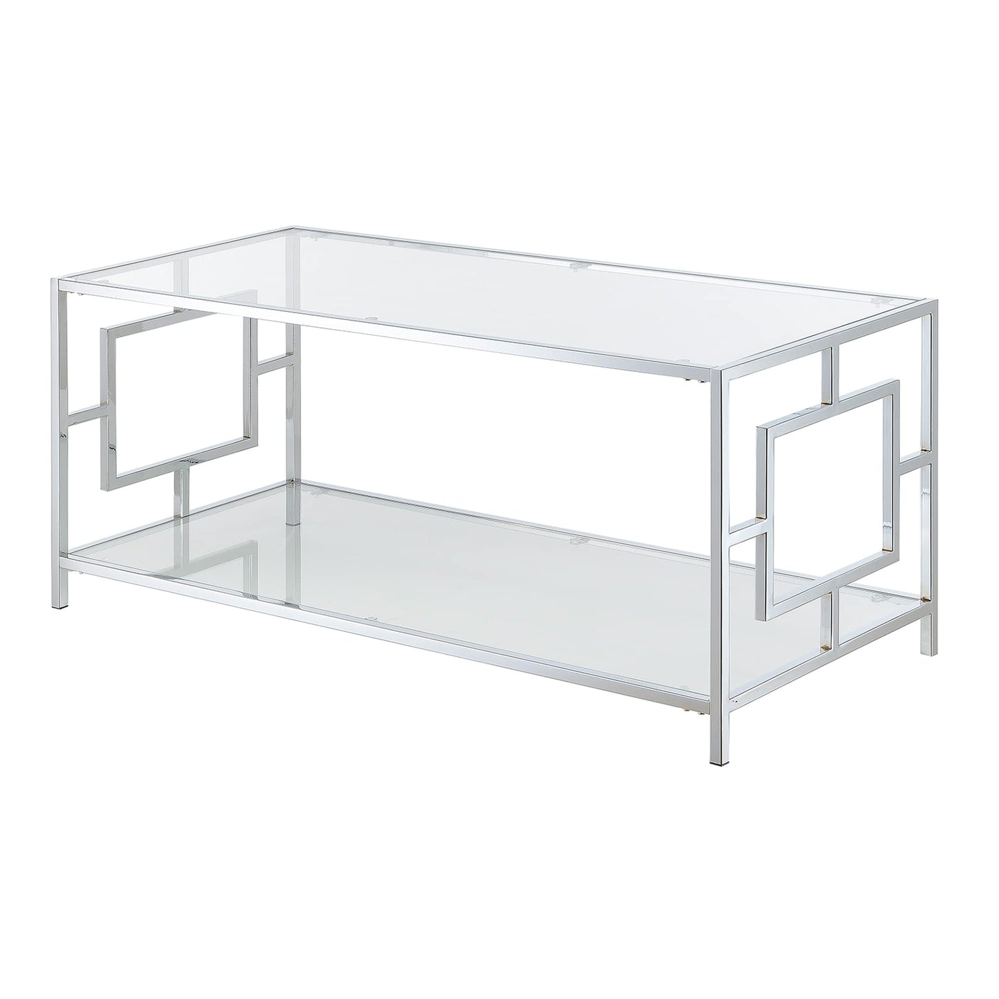 Convenience Concepts Town Square Coffee Contemporary Modern Table with Storage Shelf for Living Room, 42", Glass/Chrome