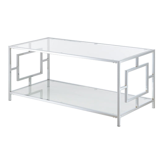 Convenience Concepts Town Square Coffee Contemporary Modern Table with Storage Shelf for Living Room, 42", Glass/Chrome