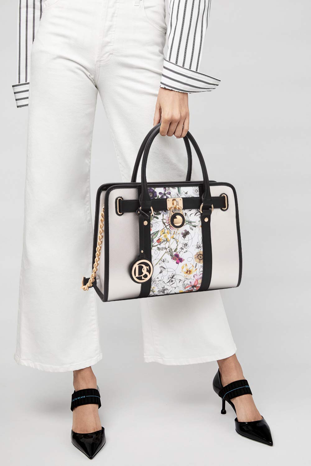 Dasein Two Tone Satchel Handbags Purses for Women Vegan Leather Shoulder Bags Large Tote Bag with Matching Wallet