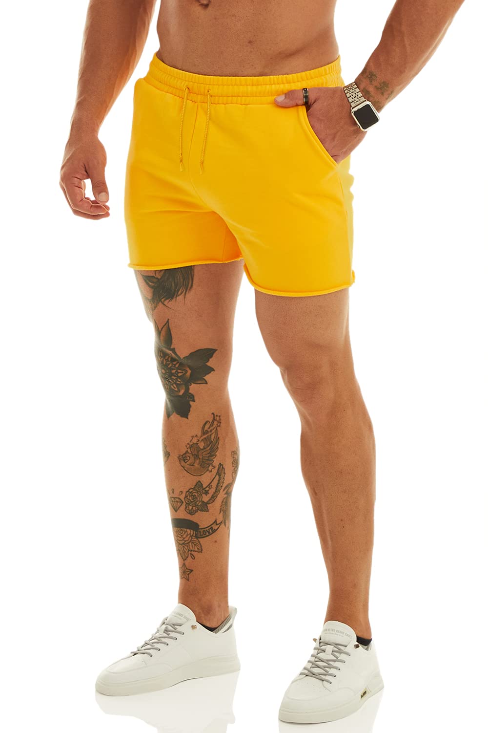 Ouber Men's Workout Squatting Shorts Slim Fit Gym Weightlifting Bodybuilding Yellow,L