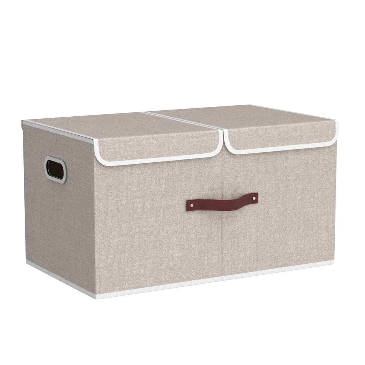 TYEERS Extra Large Collapsible Storage Bins with Lids and Compartments, Washable, Fabric Storage Boxes, 21.7x13x11.8 inches, 2 Pack, Beige