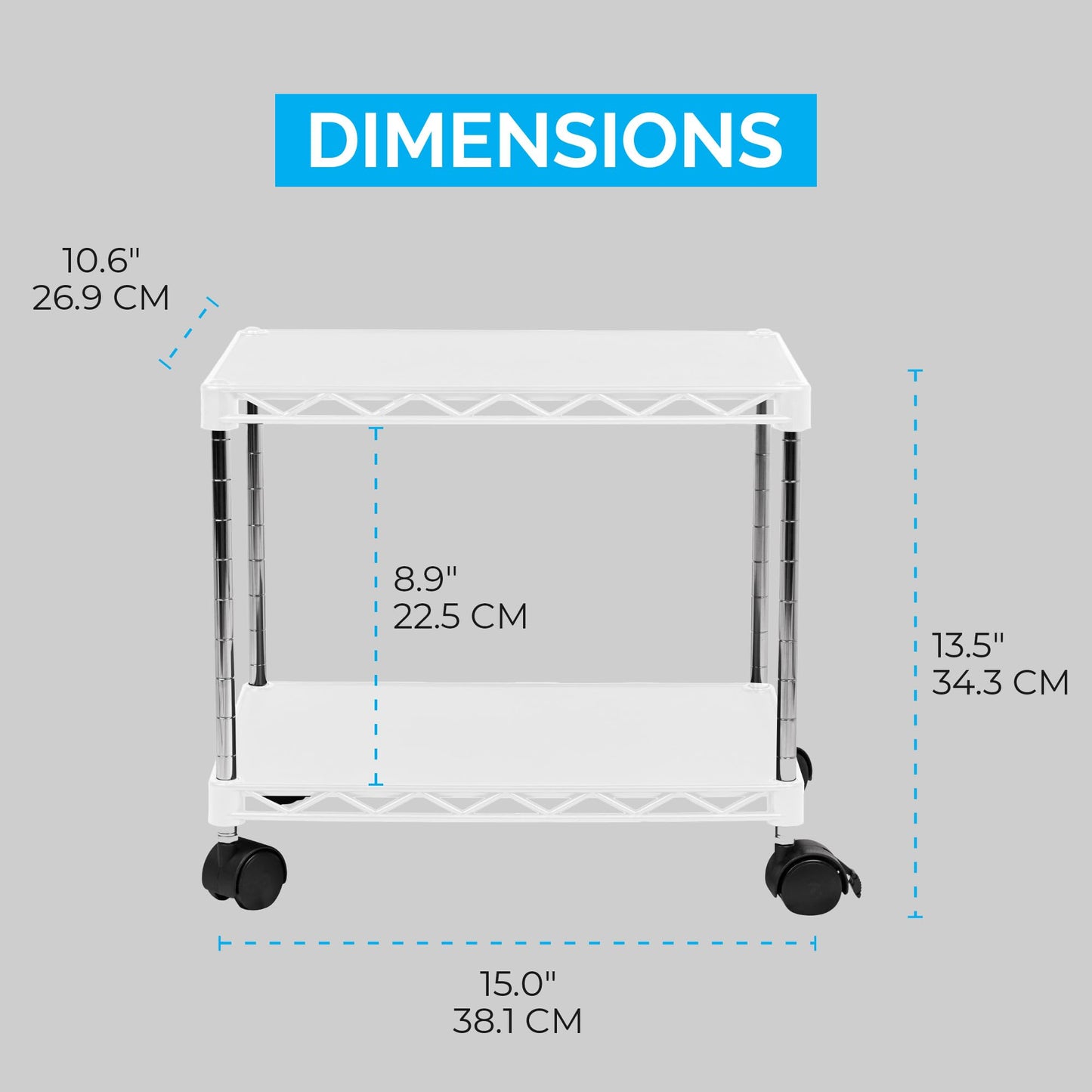 ZBRANDS Printer Stand, Mini, White, 15" x 10.6", Portable Electronic Device Stand for Small Spaces, 40lbs Capacity, Rolling Cart with Wheels, Home Printer Stand, Copier Stand