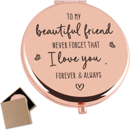 Friendship Gift for Friends Rose Gold Compact Mirror Thank You Gift for Friends Birthday for Friend Sister Soul Sister BFF Best Friend Besties Long Distance Gifts