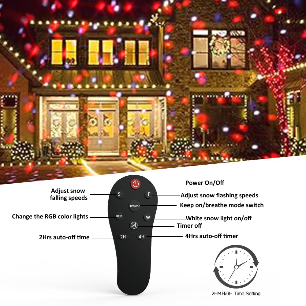 Christmas Snowfall Projector Lights,FLEVO LED Light Projector,Outdoor Holiday Lights with Clear Rotating Snow Falling Lamp for Halloween Xmas Party Garden Landscape Decoration