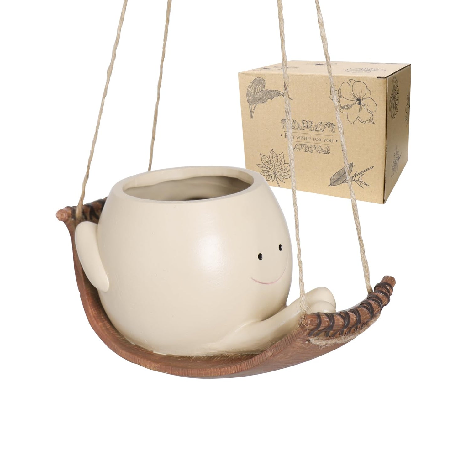 UMESONG Hanging Hammock Planter Pot Swing Smile Face Planter for String of Pearls Plant Live Resin Head Flower Pots for Indoor Outdoor Plant Gift Ideas for Mother Day, Christmas