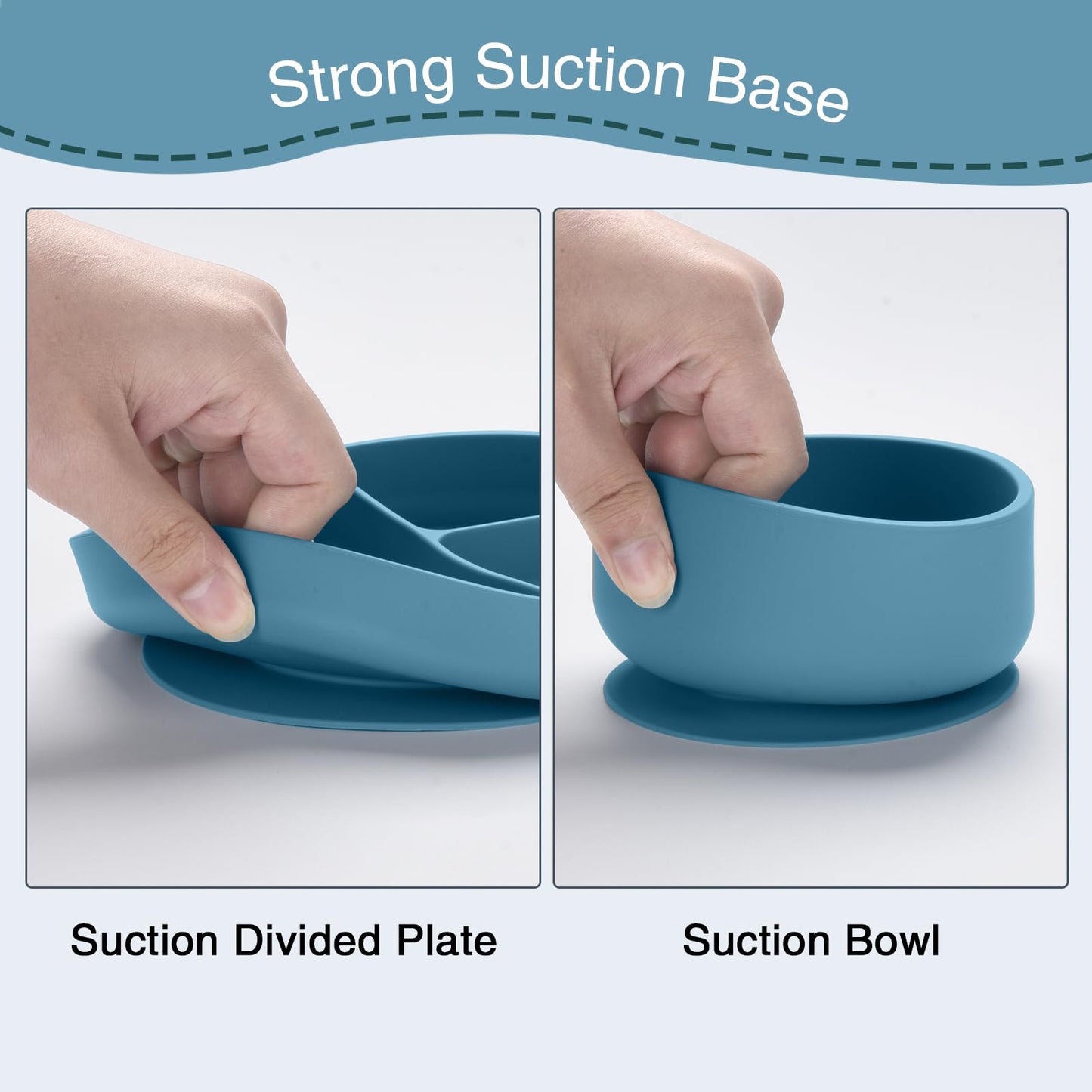 Silicone Feeding Set, 13PCS Baby Feeding Essentials with Suction Bowl & Plate, Spoons & Forks, Bib & Cup, Toothbrush, Baby Led Weaning Supplies for 6+ Months, Eating Essentials (Blue)