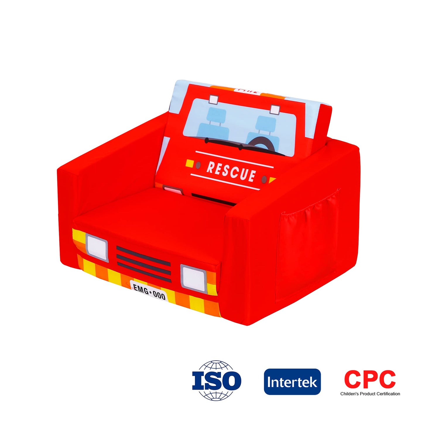 MallBest Kids Sofas Children's Sofa Bed Baby's Upholstered Couch Sleepover Chair Flipout Open Recliner(Red/Fire Truck)