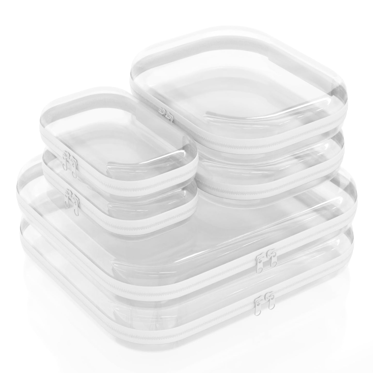 Clear Hard Shell Zipper Case 6 Pack, Clear Travel Makeup Case, Toiletry & Cosmetic Bag, Zippered Toy Storage, Make Up Organizer Pouch, Hard Plastic Toiletry Bag for Travel, 2x 14" 2x 10" 2x 8"