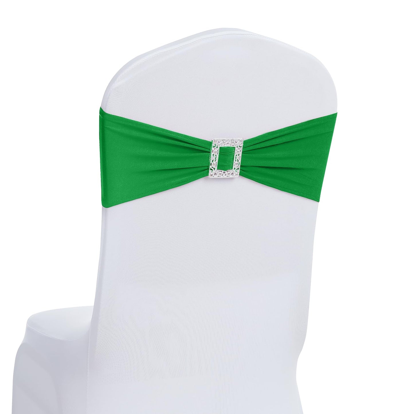 Joccun 60 PCS Spandex Chair Sashes Bows Stretch Chair Cover Band with Buckle Slider Universal Elastic Chair Ties for Wedding Banquet Party Event Decoration (EmeraId)