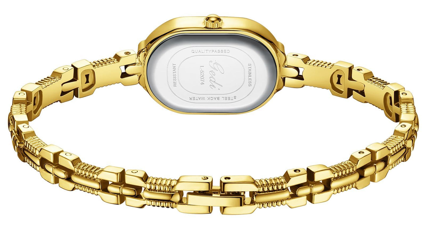 CARLIEN Women Vintage Petite Bracelet Gold Dainty Watch Small Oval Analog Quartz Watch Luxury Waterproof Ladies Diamonds Wristwatch (Gold)