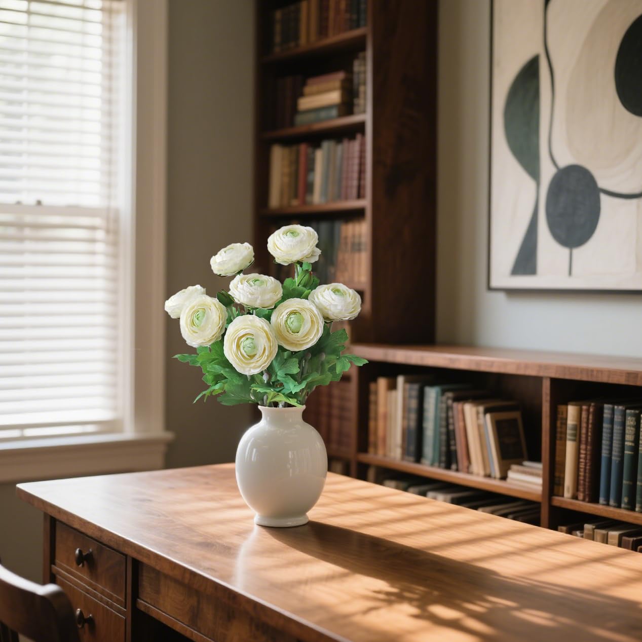 NMAIYA Ranunculus Artificial Flowers 6Pcs White Faux Flowers Silk Ranunculus with Stems Realistic Indoor Flowers for Home Table Decor Wildflowers Floral Arrangement(20In,Cream White)