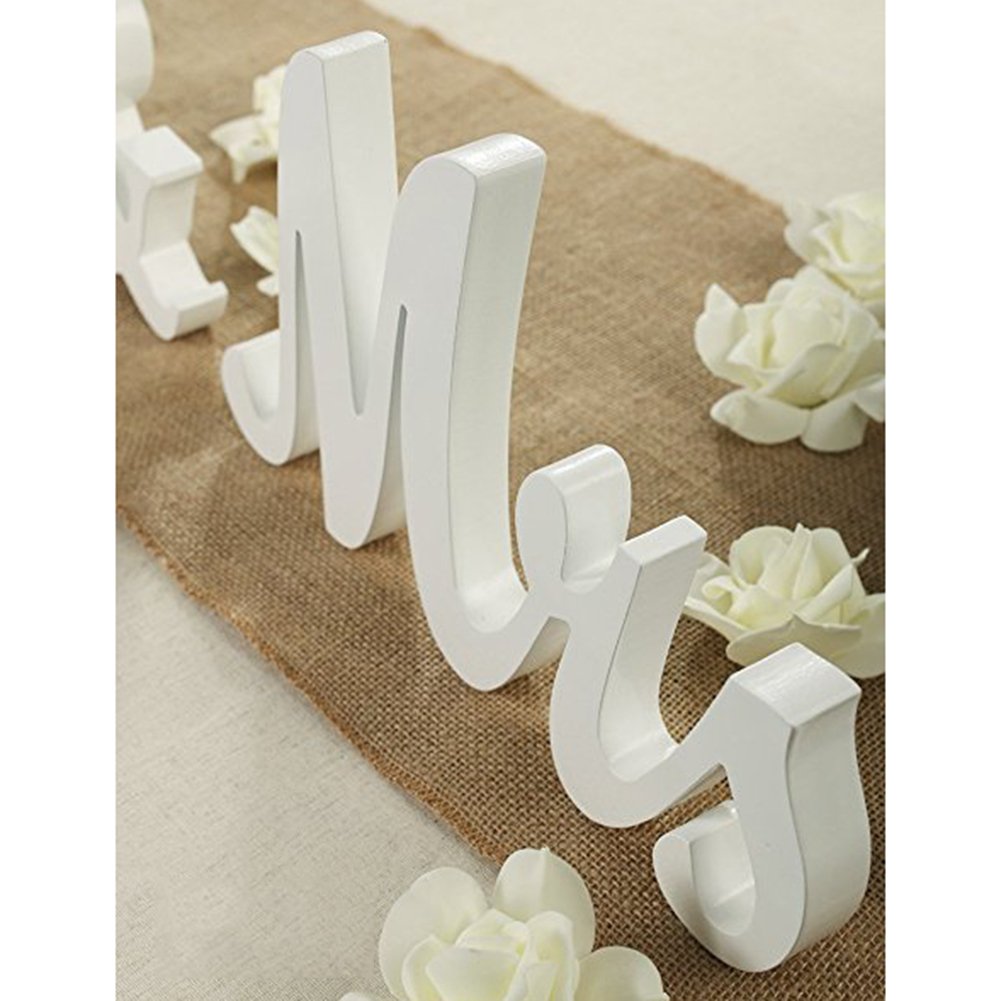 Adeeing Mr and Mrs Signs Wedding Sweetheart Table Decorations, Wooden Freestanding Letters for Photo Props, Rustic Anniversary Wedding Shower Gift (White)