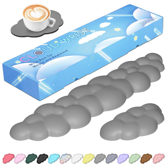 JIKIOU Upgrade Leather Cloud Keyboard Wrist Rest, Cloud Wrist Rest with Non-Slip PU Base, Comfortable Memory Foam Wrist Rest for Computer Laptop Mac Gaming Office and Pain Relief Christmas Wish Gift